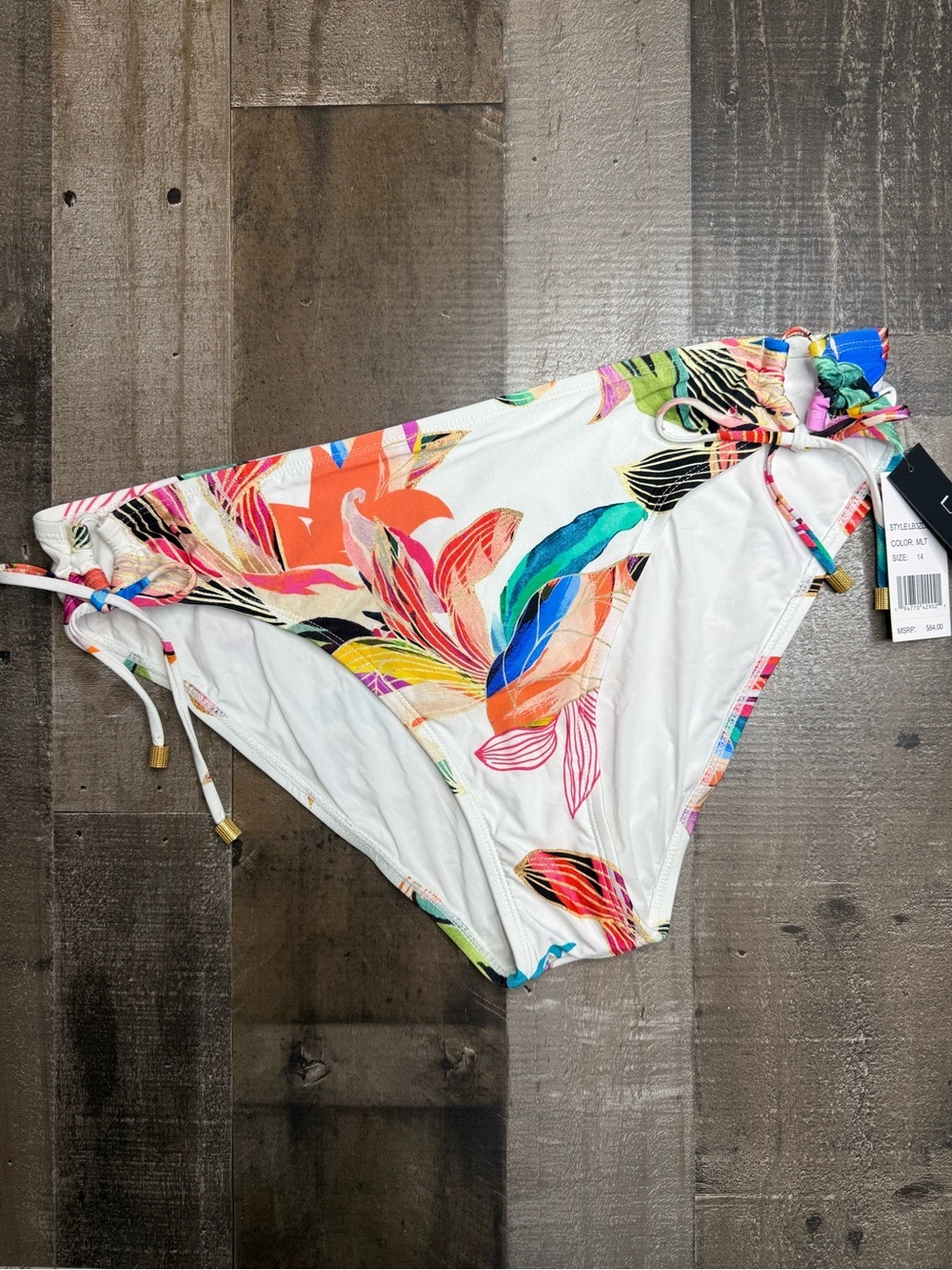 NWT La Blanca Tropical Floral Tie-Side Bikini Bottoms size 14